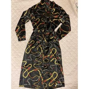 Black Printed Dress | Button Front | Small